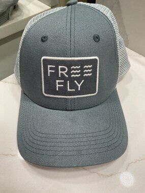 Free Fly Hat Gray Trucker Cap Adjustable Snap Back Mesh Fishing Camping Hiking